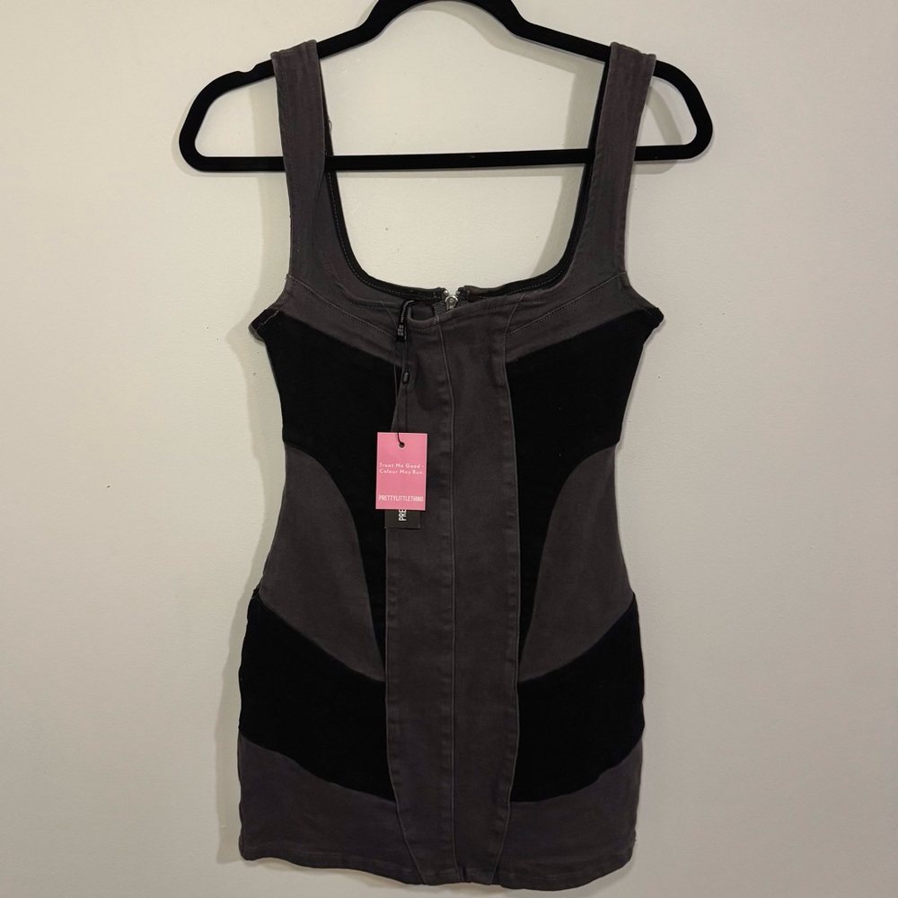 PrettyLittleThing Black and Gray Denim Mini Dress